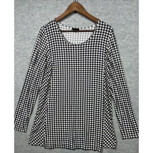 J‎ Jill Wearever Top M Black Gingham Tunic Comfort Casual Office Long Sleeve